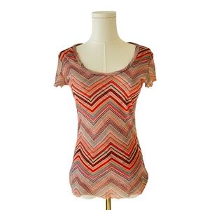 Sweet Pea by Stacy Frati Chevron Double Mesh Scoop Neck Short Sleeve Top large